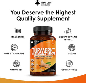 NEW LEAF PRODUCTS - New Leaf Products Turmeric Tablets 2600Mg. 180 Tabletas - The Red Vitamin MX - Suplementos Alimenticios - {{ shop.shopifyCountryName }}