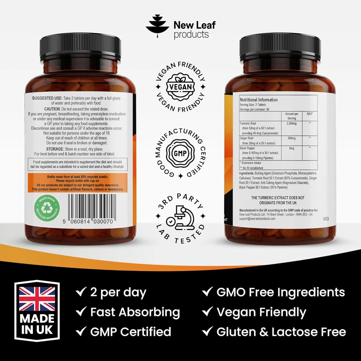 NEW LEAF PRODUCTS - New Leaf Products Turmeric Tablets 2600Mg. 180 Tabletas - The Red Vitamin MX - Suplementos Alimenticios - {{ shop.shopifyCountryName }}