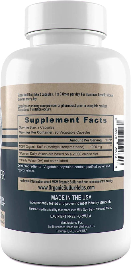 NO BOUNDARIES HEALTH AND WELLNESS - No Boundaries Health and Wellness MSM Organic Sulfur 500Mg. 180 Capsulas - The Red Vitamin MX - Suplementos Alimenticios - {{ shop.shopifyCountryName }}