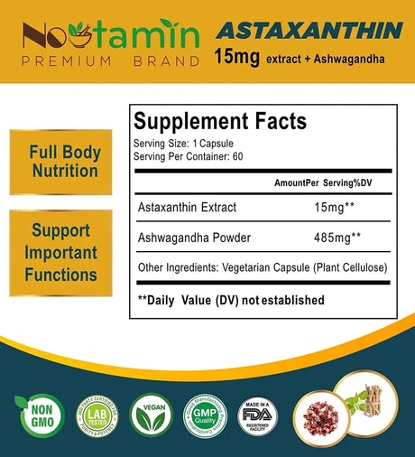 NOOTAMIN - Nootamin Extra Strength Astaxanthin 15Mg. 60 Capsulas - The Red Vitamin MX - Suplementos Alimenticios - {{ shop.shopifyCountryName }}