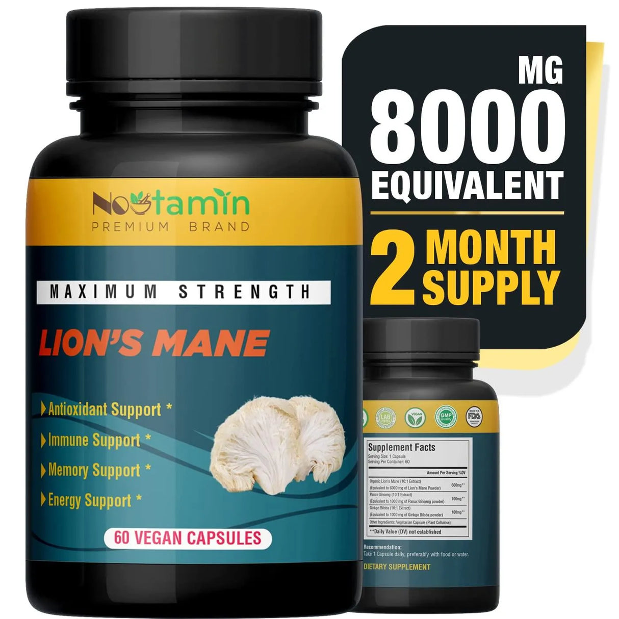 NOOTAMIN - Nootamin Lions Mane Mushroom Capsules 8000Mg. 60 Capsulas - The Red Vitamin MX - Suplementos Alimenticios - {{ shop.shopifyCountryName }}