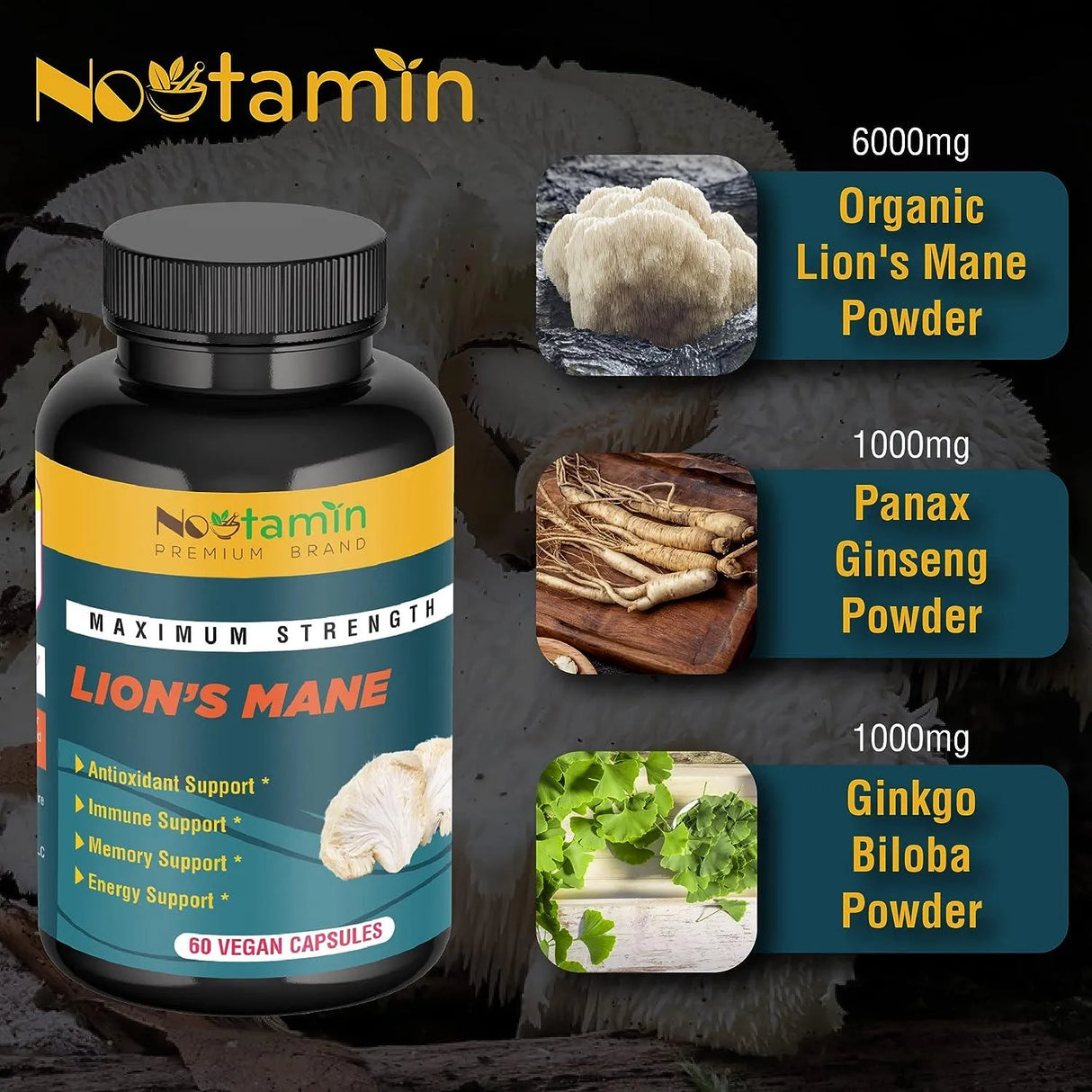 NOOTAMIN - Nootamin Lions Mane Mushroom Capsules 8000Mg. 60 Capsulas - The Red Vitamin MX - Suplementos Alimenticios - {{ shop.shopifyCountryName }}