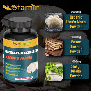 NOOTAMIN - Nootamin Lions Mane Mushroom Capsules 8000Mg. 60 Capsulas - The Red Vitamin MX - Suplementos Alimenticios - {{ shop.shopifyCountryName }}