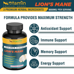 NOOTAMIN - Nootamin Lions Mane Mushroom Capsules 8000Mg. 60 Capsulas - The Red Vitamin MX - Suplementos Alimenticios - {{ shop.shopifyCountryName }}