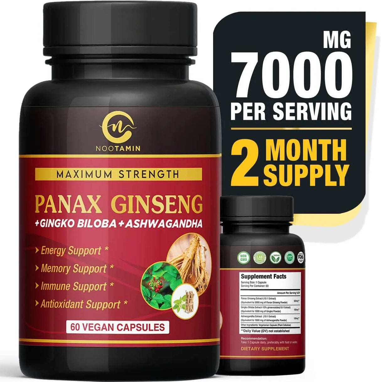 NOOTAMIN - Nootamin Naturals Authentic Korean Red Panax Ginseng 7000Mg. 60 Capsulas - The Red Vitamin MX - Suplementos Alimenticios - {{ shop.shopifyCountryName }}