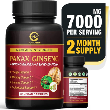 NOOTAMIN - Nootamin Naturals Authentic Korean Red Panax Ginseng 7000Mg. 60 Capsulas - The Red Vitamin MX - Suplementos Alimenticios - {{ shop.shopifyCountryName }}