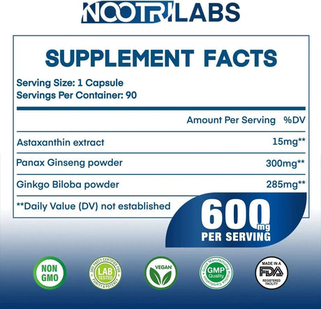 NOOTRILABS - Nootrilabs Astaxanthin 15Mg. Panax Ginseng Ginkgo Biloba Supplements 90 Capsulas - The Red Vitamin MX - Suplementos Alimenticios - {{ shop.shopifyCountryName }}