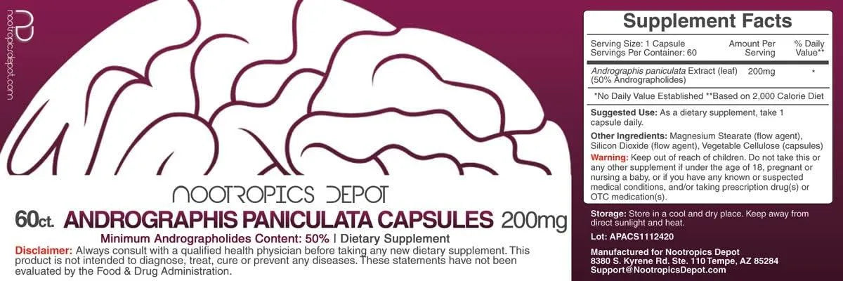 NOOTROPICS DEPOT - Nootropics Depot Andrographis paniculata 200Mg. 60 Capsulas - The Red Vitamin MX - Suplementos Alimenticios - {{ shop.shopifyCountryName }}