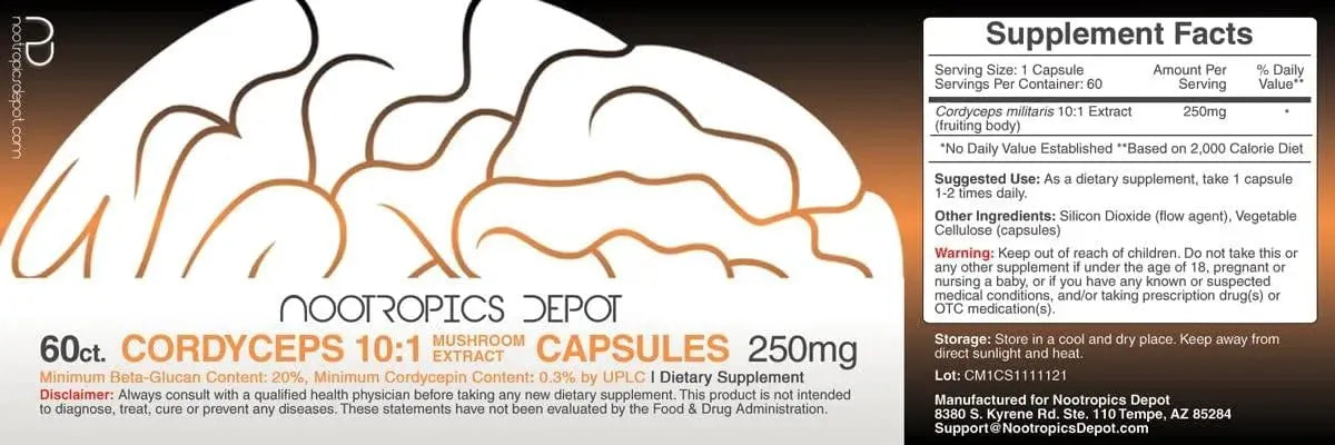 NOOTROPICS DEPOT - Nootropics Depot Cordyceps Mushroom Capsules 250Mg. 60 Capsulas - The Red Vitamin MX - Suplementos Alimenticios - {{ shop.shopifyCountryName }}