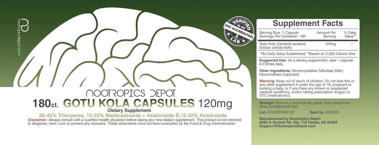 NOOTROPICS DEPOT - Nootropics Depot Gotu Kola Extract 120Mg. 180 Capsulas - The Red Vitamin MX - Suplementos Alimenticios - {{ shop.shopifyCountryName }}