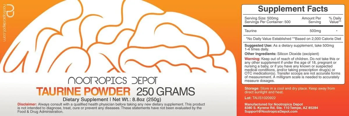 NOOTROPICS DEPOT - Nootropics Depot Taurine Powder 250Gr. - The Red Vitamin MX - Suplementos Alimenticios - {{ shop.shopifyCountryName }}