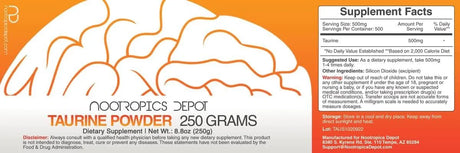 NOOTROPICS DEPOT - Nootropics Depot Taurine Powder 250Gr. - The Red Vitamin MX - Suplementos Alimenticios - {{ shop.shopifyCountryName }}