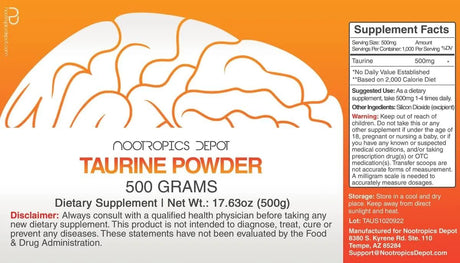 NOOTROPICS DEPOT - Nootropics Depot Taurine Powder 500Gr. - The Red Vitamin MX - Suplementos Alimenticios - {{ shop.shopifyCountryName }}