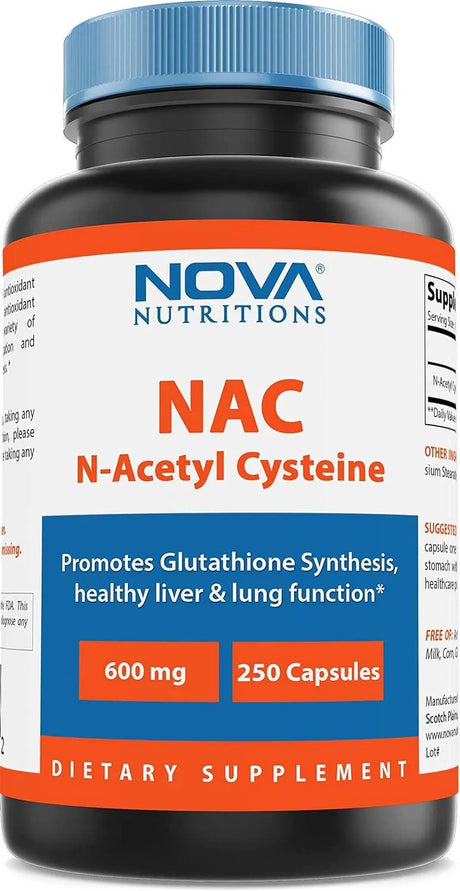 NOVA NUTRITIONS - Nova Nutritions N-Acetyl L-Cysteine NAC 600Mg. 250 Capsulas - The Red Vitamin MX - Suplementos Alimenticios - {{ shop.shopifyCountryName }}