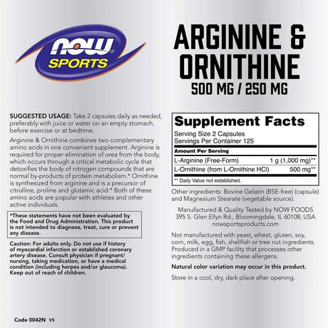 NOW SPORTS - NOW Sports Arginine & Ornithine 250 Capsulas - The Red Vitamin MX - Suplementos Alimenticios - {{ shop.shopifyCountryName }}