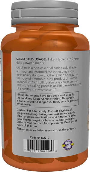 NOW SPORTS - NOW Sports Nutrition L-Citrulline 1200Mg. 120 Tabletas - The Red Vitamin MX - Suplementos Alimenticios - {{ shop.shopifyCountryName }}