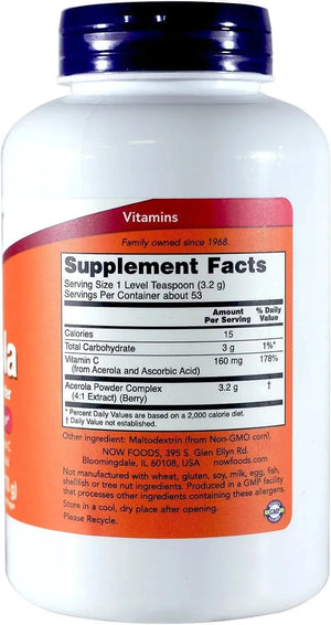 NOW SUPPLEMENTS - Now Supplements Acerola 4:1 Extract Powder 170Gr. - The Red Vitamin MX - Suplementos Alimenticios - {{ shop.shopifyCountryName }}