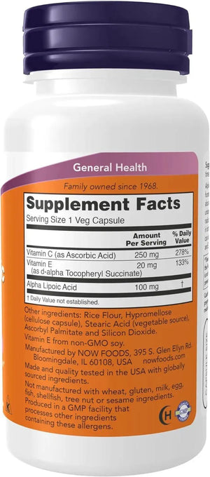 NOW SUPPLEMENTS - NOW Supplements Alpha Lipoic Acid 100Mg. 60 Capsulas - The Red Vitamin MX - Suplementos Alimenticios - {{ shop.shopifyCountryName }}