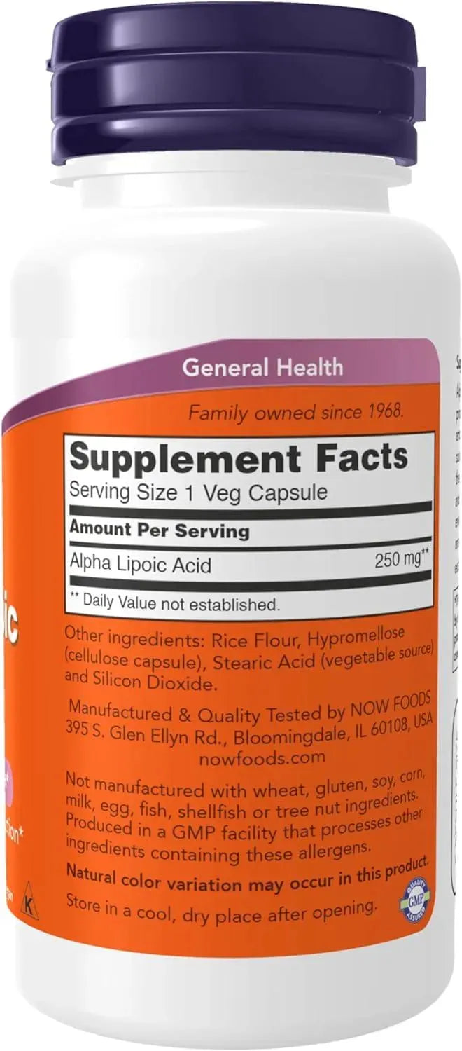 NOW SUPPLEMENTS - NOW Supplements Alpha Lipoic Acid 250Mg. 60 Capsulas - The Red Vitamin MX - Suplementos Alimenticios - {{ shop.shopifyCountryName }}