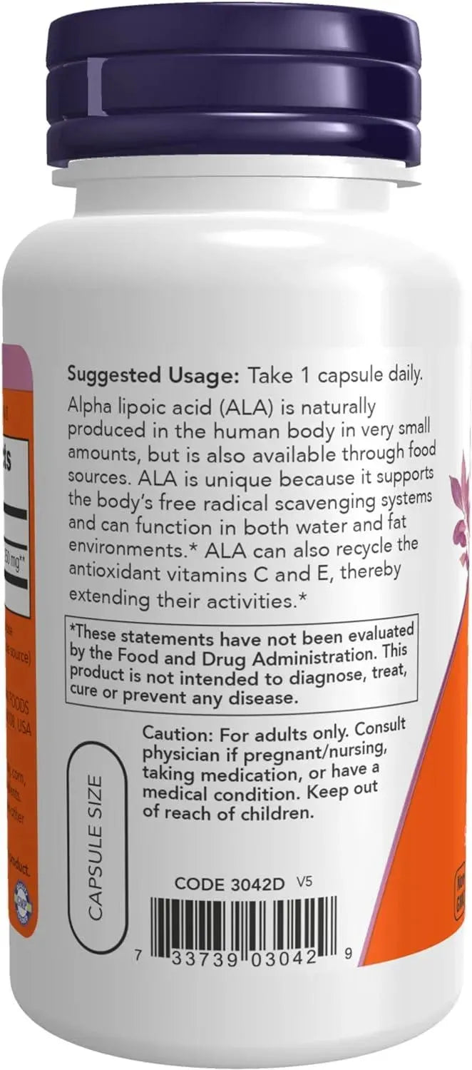 NOW SUPPLEMENTS - NOW Supplements Alpha Lipoic Acid 250Mg. 60 Capsulas - The Red Vitamin MX - Suplementos Alimenticios - {{ shop.shopifyCountryName }}