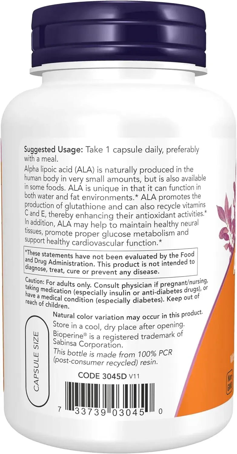 NOW SUPPLEMENTS - NOW Supplements Alpha Lipoic Acid 600Mg. 120 Capsulas - The Red Vitamin MX - Suplementos Alimenticios - {{ shop.shopifyCountryName }}