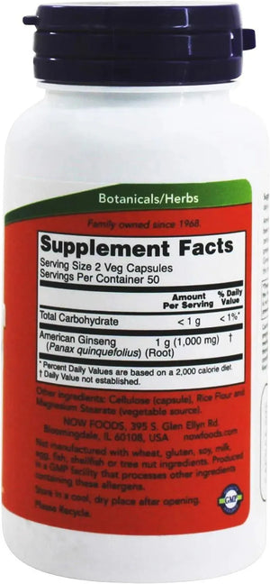 NOW SUPPLEMENTS - Now Supplements American Ginseng 500Mg. 100 Capsulas - The Red Vitamin MX - Suplementos Alimenticios - {{ shop.shopifyCountryName }}