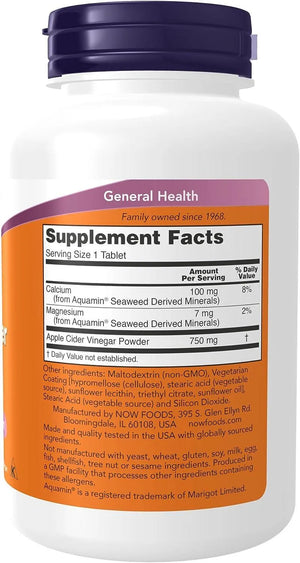 NOW SUPPLEMENTS - NOW Supplements Apple Cider Vinegar 750Mg. Tabletas - The Red Vitamin MX - Suplementos Alimenticios - {{ shop.shopifyCountryName }}