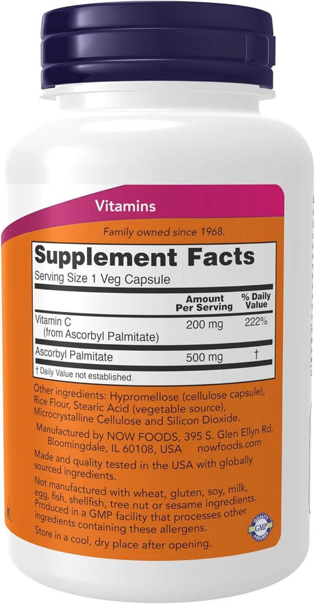 NOW SUPPLEMENTS - NOW Supplements Ascorbyl Palmitate 500Mg. 100 Capsulas - The Red Vitamin MX - Suplementos Alimenticios - {{ shop.shopifyCountryName }}