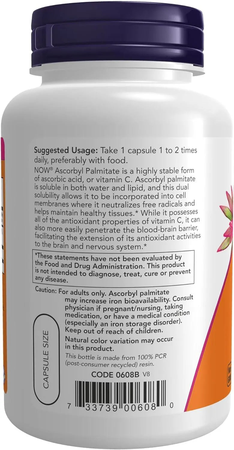 NOW SUPPLEMENTS - NOW Supplements Ascorbyl Palmitate 500Mg. 100 Capsulas - The Red Vitamin MX - Suplementos Alimenticios - {{ shop.shopifyCountryName }}