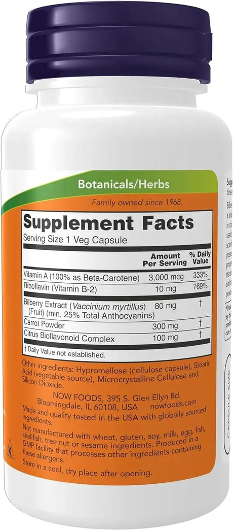NOW SUPPLEMENTS - NOW Supplements Bilberry 80Mg. 100 Capsulas - The Red Vitamin MX - Suplementos Alimenticios - {{ shop.shopifyCountryName }}