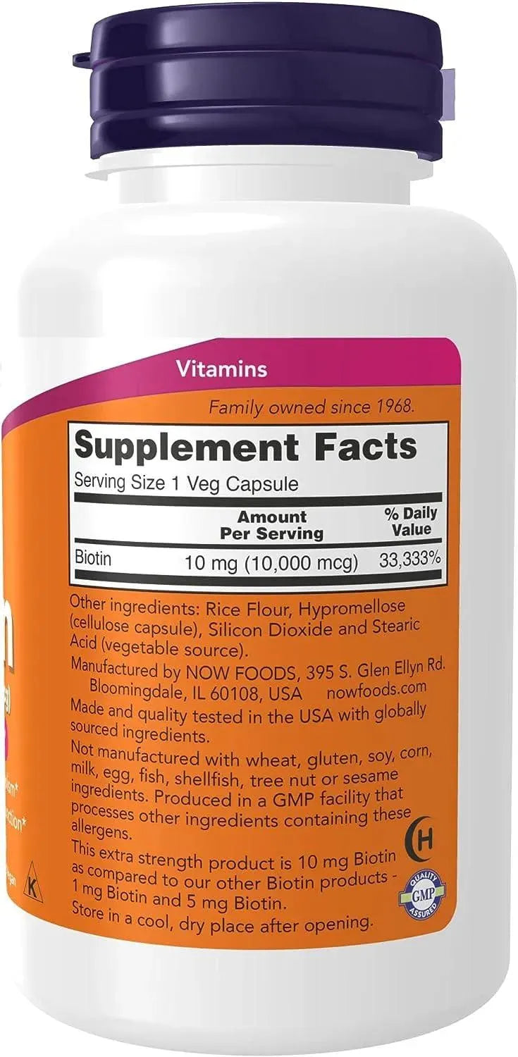 NOW SUPPLEMENTS - NOW Supplements Biotin 10,000 mcg 120 Capsulas - The Red Vitamin MX - Suplementos Alimenticios - {{ shop.shopifyCountryName }}