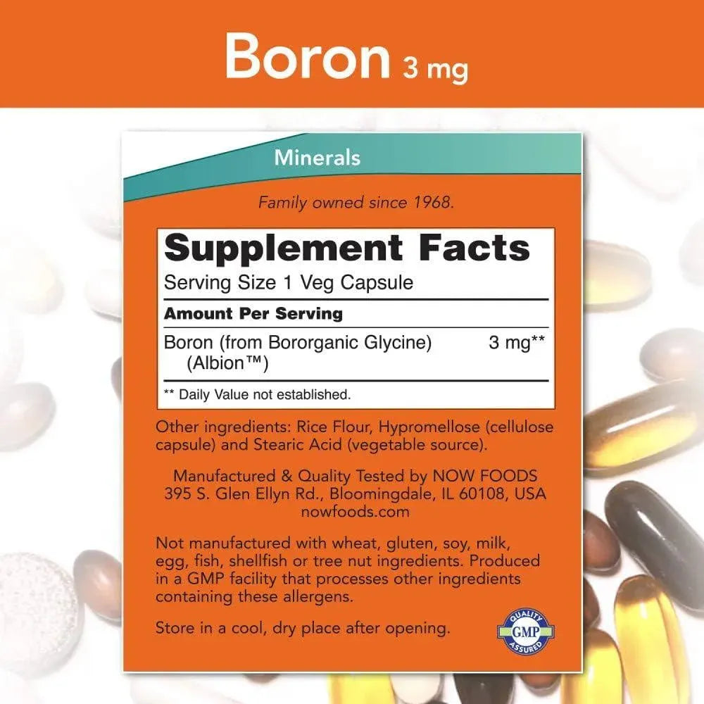 NOW SUPPLEMENTS - NOW Supplements Boron 3Mg. 250 Capsulas - The Red Vitamin MX - Suplementos Alimenticios - {{ shop.shopifyCountryName }}