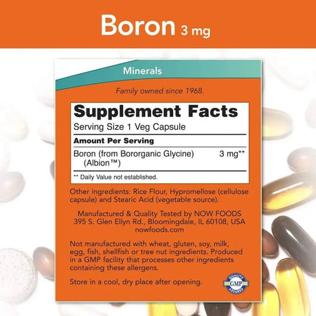 NOW SUPPLEMENTS - NOW Supplements Boron 3Mg. 250 Capsulas - The Red Vitamin MX - Suplementos Alimenticios - {{ shop.shopifyCountryName }}