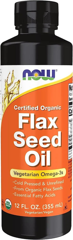 NOW SUPPLEMENTS - NOW Supplements Certified Organic Flax Seed Oil Liquid 355Ml. - The Red Vitamin MX - Suplementos Alimenticios - {{ shop.shopifyCountryName }}