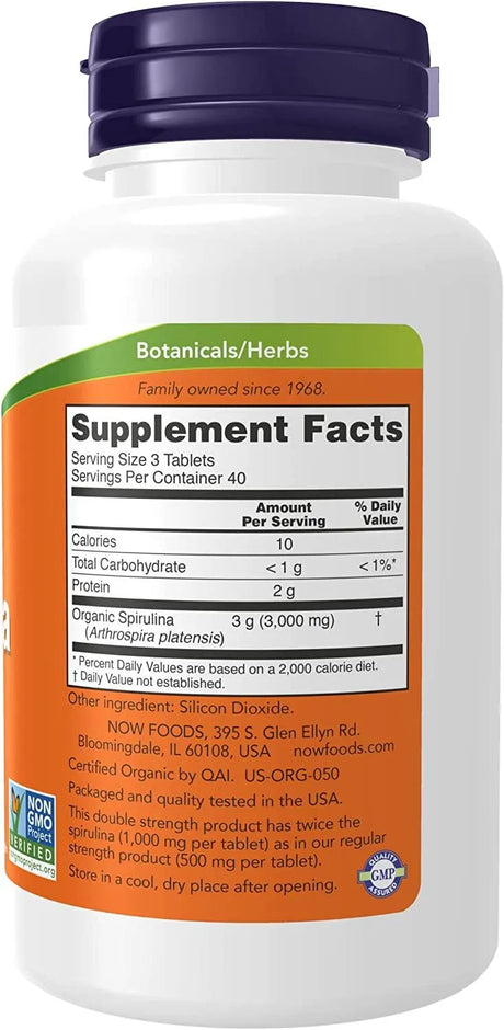 NOW SUPPLEMENTS - NOW Supplements, Certified Organic Spirulina 1000Mg. 120 Tabletas - The Red Vitamin MX - Suplementos Alimenticios - {{ shop.shopifyCountryName }}