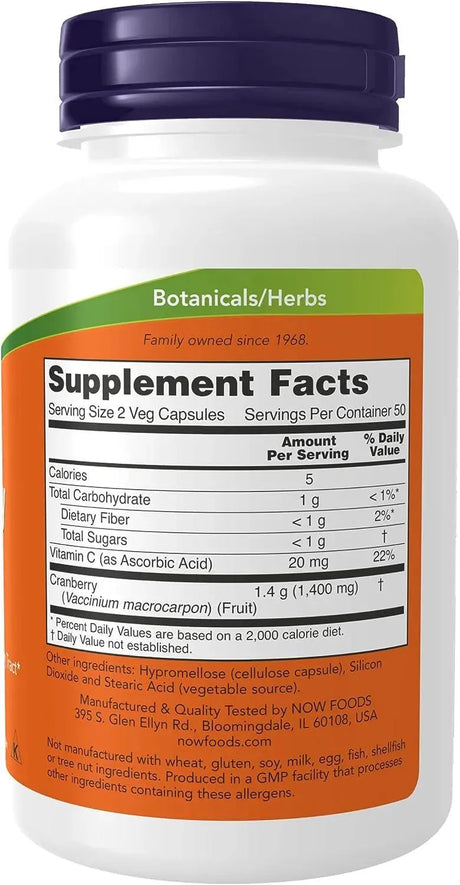 NOW SUPPLEMENTS - NOW Supplements Cranberry with Added Vitamin C 100 Capsulas - The Red Vitamin MX - Suplementos Alimenticios - {{ shop.shopifyCountryName }}