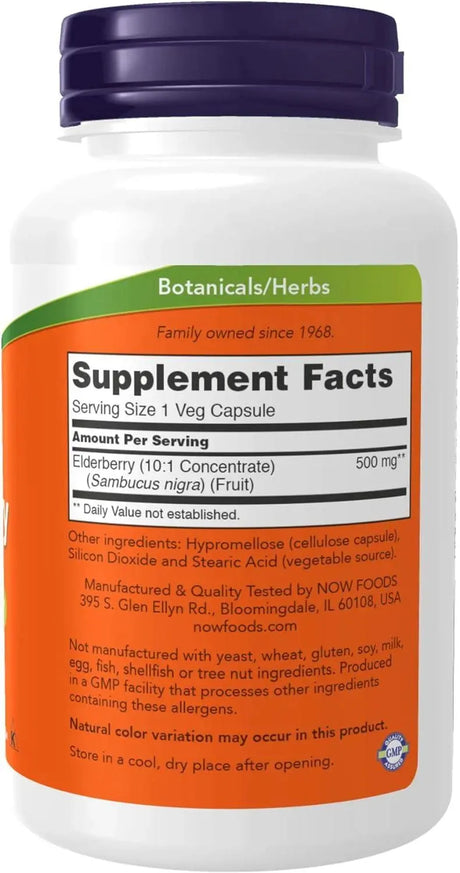 NOW SUPPLEMENTS - NOW Supplements Elderberry 500Mg. 120 Capsulas - The Red Vitamin MX - Suplementos Alimenticios - {{ shop.shopifyCountryName }}