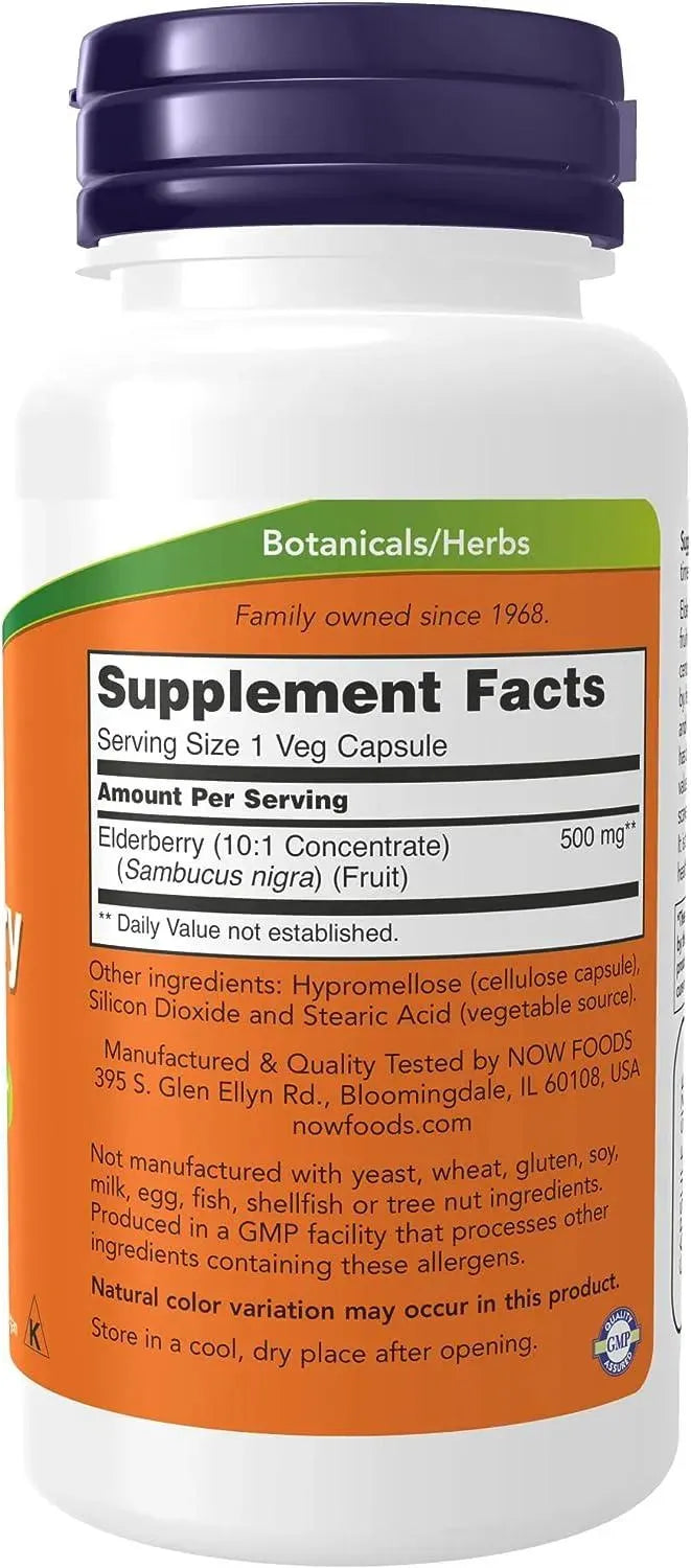 NOW SUPPLEMENTS - NOW Supplements Elderberry 500Mg. 60 Capsulas - The Red Vitamin MX - Suplementos Alimenticios - {{ shop.shopifyCountryName }}