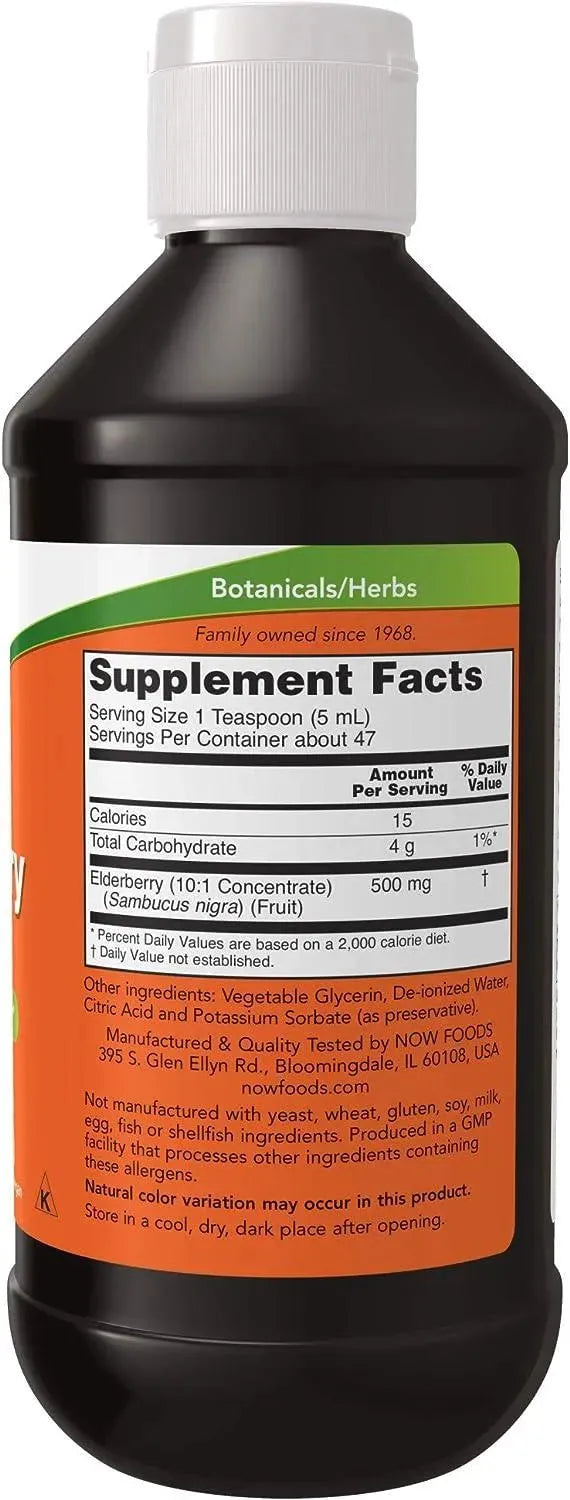 NOW SUPPLEMENTS - NOW Supplements Elderberry Liquid 500Mg. 237Ml. - The Red Vitamin MX - Suplementos Alimenticios - {{ shop.shopifyCountryName }}