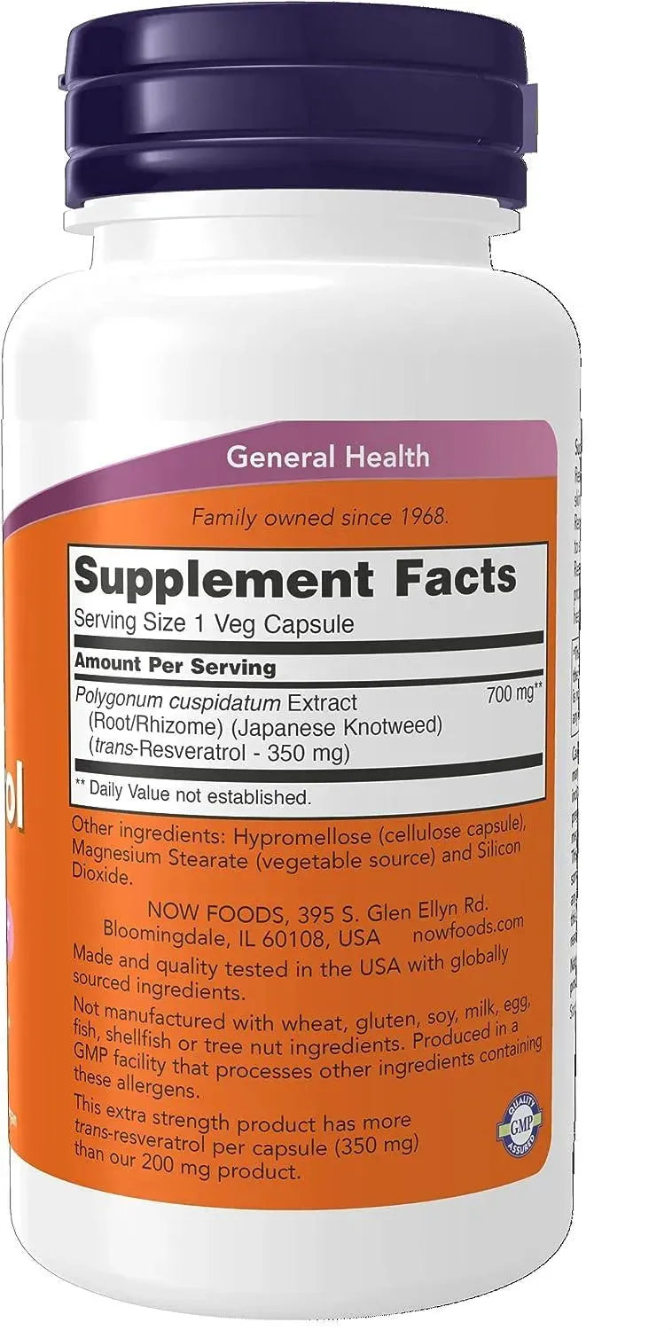 NOW SUPPLEMENTS - NOW Supplements Extra Strength Resveratrol 350Mg. 60 Capsulas - The Red Vitamin MX - Suplementos Alimenticios - {{ shop.shopifyCountryName }}