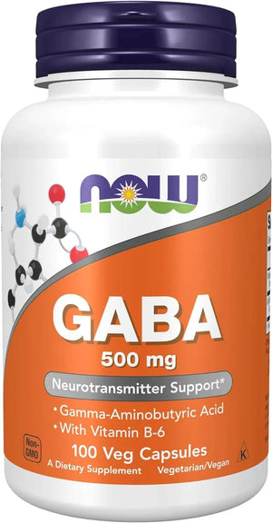 NOW SUPPLEMENTS - NOW Supplements GABA (Gamma-Aminobutyric Acid) 500Mg. + B-6 100 Capsulas - The Red Vitamin MX - Suplementos Alimenticios - {{ shop.shopifyCountryName }}