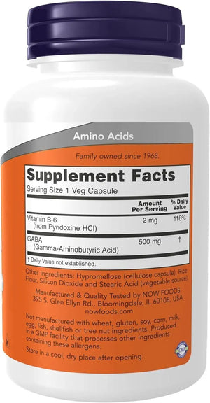 NOW SUPPLEMENTS - NOW Supplements GABA (Gamma-Aminobutyric Acid) 500Mg. + B-6 100 Capsulas - The Red Vitamin MX - Suplementos Alimenticios - {{ shop.shopifyCountryName }}