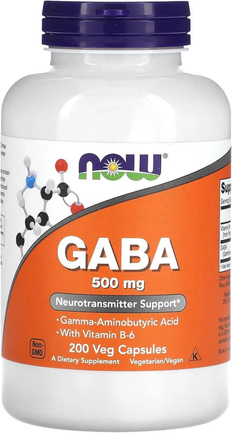 NOW SUPPLEMENTS - NOW Supplements GABA (Gamma-Aminobutyric Acid) 500Mg. + B-6 200 Capsulas - The Red Vitamin MX - Suplementos Alimenticios - {{ shop.shopifyCountryName }}