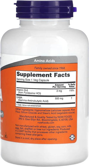 NOW SUPPLEMENTS - NOW Supplements GABA (Gamma-Aminobutyric Acid) 500Mg. + B-6 200 Capsulas - The Red Vitamin MX - Suplementos Alimenticios - {{ shop.shopifyCountryName }}