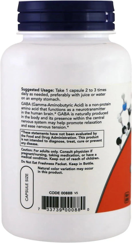 NOW SUPPLEMENTS - NOW Supplements GABA (Gamma-Aminobutyric Acid) 500Mg. + B-6 200 Capsulas - The Red Vitamin MX - Suplementos Alimenticios - {{ shop.shopifyCountryName }}