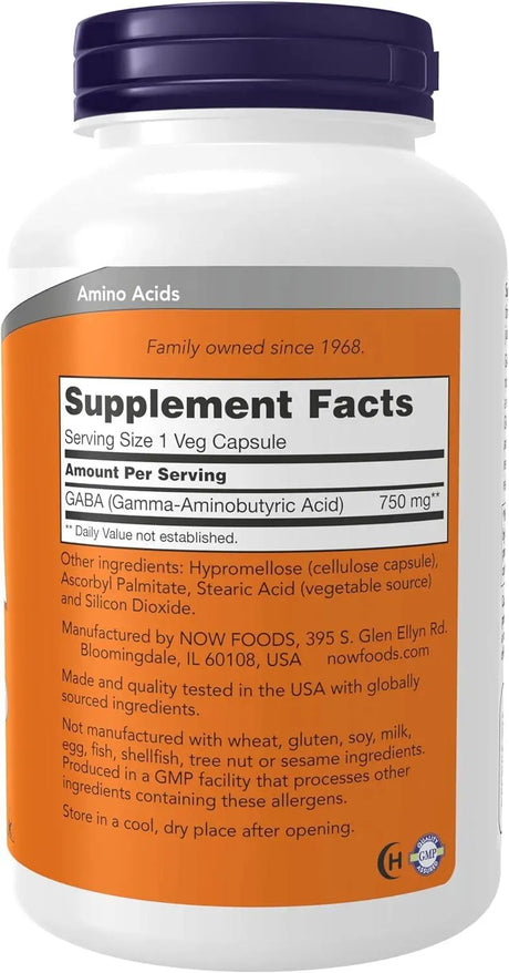 NOW SUPPLEMENTS - NOW Supplements GABA (Gamma-Aminobutyric Acid) 750Mg. 200 Capsulas - The Red Vitamin MX - Suplementos Alimenticios - {{ shop.shopifyCountryName }}