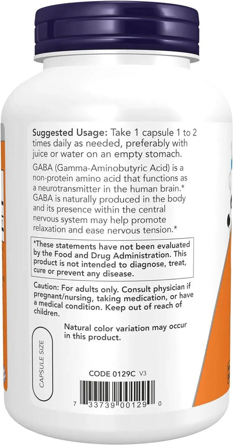NOW SUPPLEMENTS - NOW Supplements GABA (Gamma-Aminobutyric Acid) 750Mg. 200 Capsulas - The Red Vitamin MX - Suplementos Alimenticios - {{ shop.shopifyCountryName }}