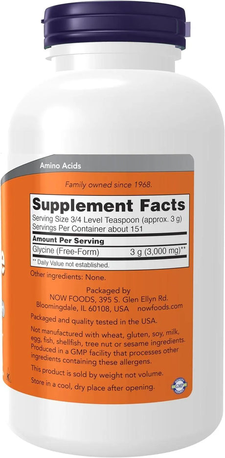 NOW SUPPLEMENTS - NOW Supplements Glycine Pure Powder 454Gr. - The Red Vitamin MX - Suplementos Alimenticios - {{ shop.shopifyCountryName }}