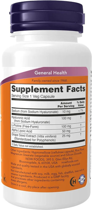 NOW SUPPLEMENTS - NOW Supplements Hyaluronic Acid 100Mg. 60 Capsulas - The Red Vitamin MX - Suplementos Alimenticios - {{ shop.shopifyCountryName }}