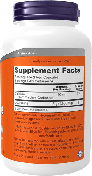 NOW SUPPLEMENTS - NOW Supplements L-Citrulline 750Mg. 180 Capsulas - The Red Vitamin MX - Suplementos Alimenticios - {{ shop.shopifyCountryName }}